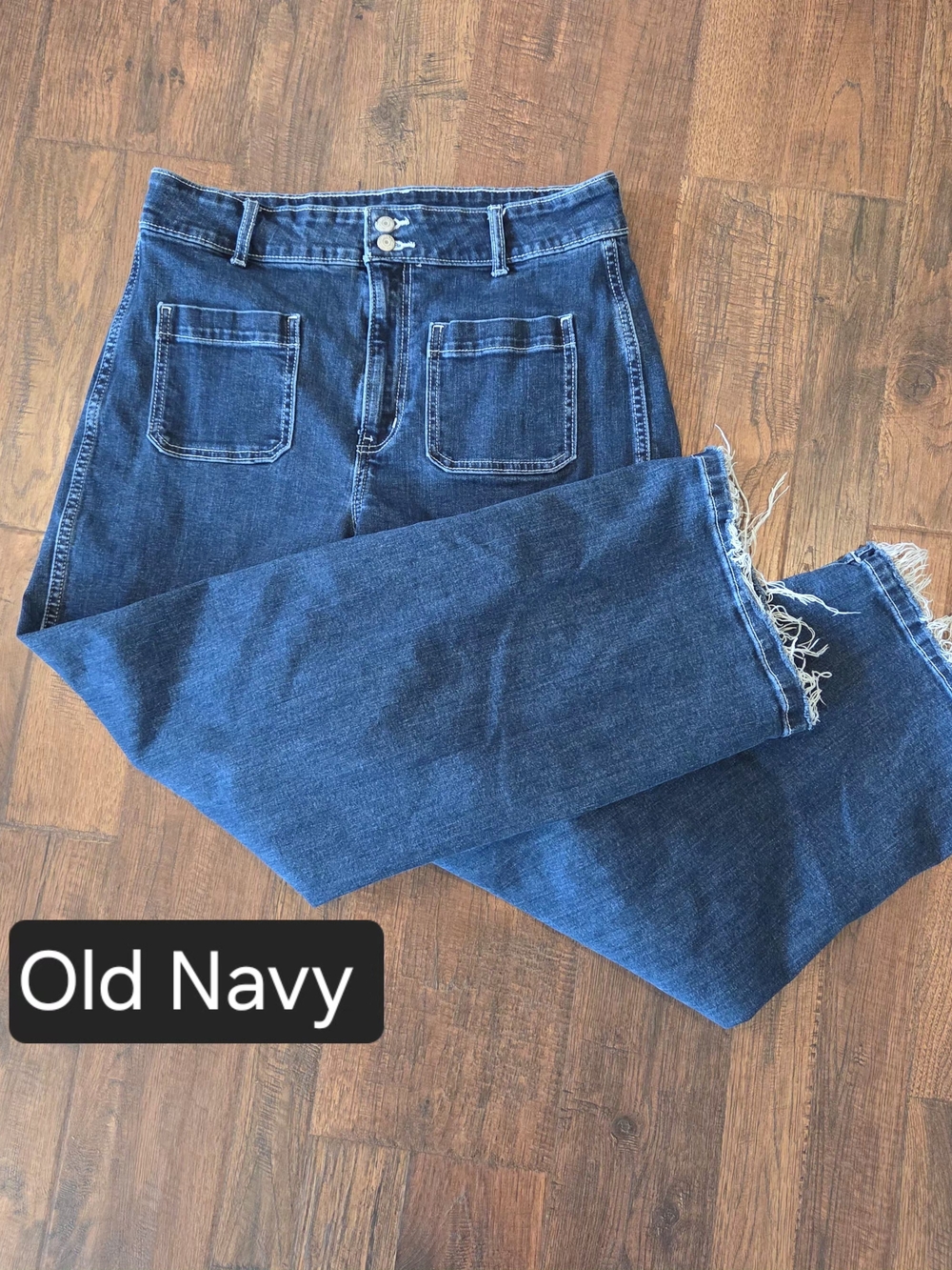 Old Navy Jeans Extra High Rise Sky-Hi Wide Leg Blue Pouch Pockets Womens 12 EUC